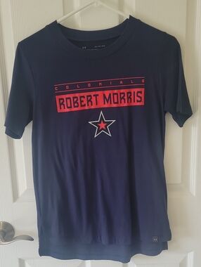 Under Armour Navy Tee with Red Robert Morris Colonials Graphic